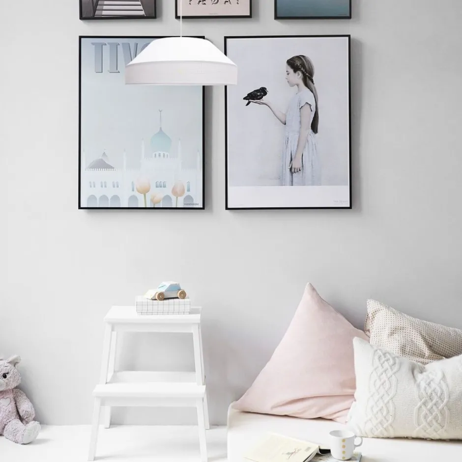 Wohnzimmerlampen|Stofflampen*Belis Weiße Hängeleuchte blendarm Stoff wohnlich B:45 cm E27