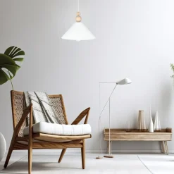 Belis Weiße Hängeleuchte Holz Metall Ø26 cm rund E27 wohnlich< Hängelampen|Bürolampen