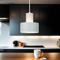 Sigma Weiße Hängeleuchte schmaler Schirm Retro< Hängelampen|Esszimmer Lampen