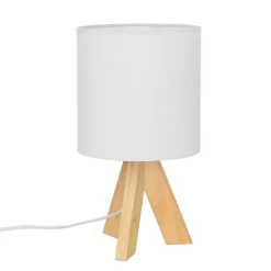 Nachttischlampen|Stofflampen*Easylight Weiße Tischleuchte Holz Fuß Stoff Schirm 31cm E14