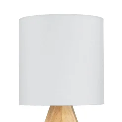 Nachttischlampen|Stofflampen*Easylight Weiße Tischleuchte Holz Fuß Stoff Schirm 31cm E14