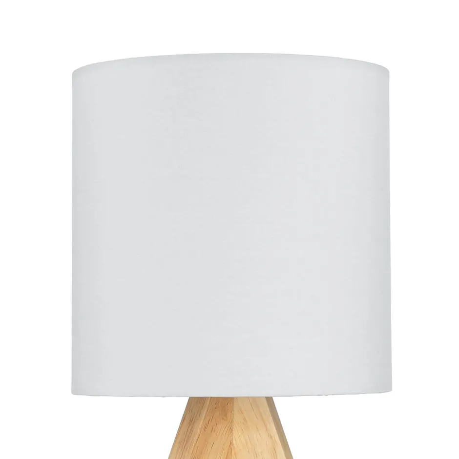 Nachttischlampen|Stofflampen*Easylight Weiße Tischleuchte Holz Fuß Stoff Schirm 31cm E14
