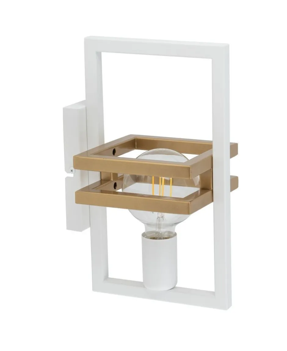 Sigma Weiße Wandlampe Gold Metall klein H:31 cm eckig E27< Wandleuchten|Flurlampen