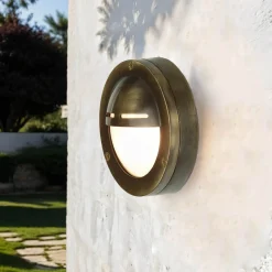 Lido Wetterfeste Außenleuchte Rund IP64 echtes Messing< Außenwandleuchten|Rustikale Lampen