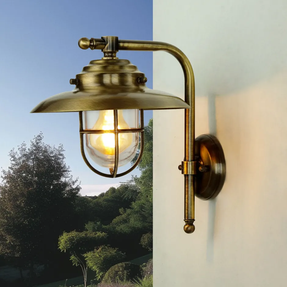 Rustikale Lampen|Metall Lampen*Lido Wetterfeste Wandlampe KAVALA Messing Maritim außen