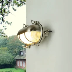Rustikale Lampen|Metall Lampen*Lido Wetterfeste Wandlampe SKIATHOS Nickel Maritim IP64