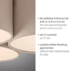 Wohnzimmerlampen|Stofflampen*Just Light Wohnliche Deckenlampe Beige E27 L:70 cm 3-flmg blendarm
