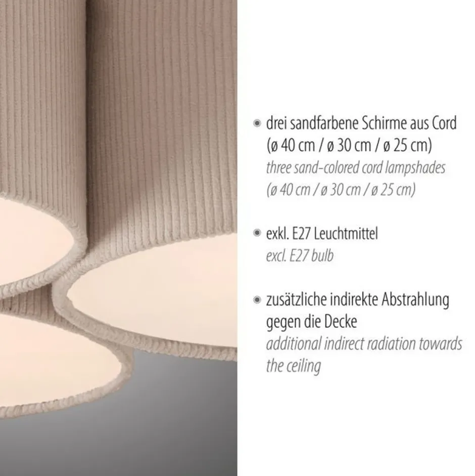 Wohnzimmerlampen|Stofflampen*Just Light Wohnliche Deckenlampe Beige E27 L:70 cm 3-flmg blendarm