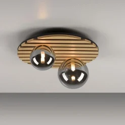 Deckenleuchten|Flurlampen*Just Light Wohnliche Deckenlampe Glaskugeln Holz G9 Ø38,5 cm Natur