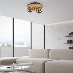 Deckenleuchten|Flurlampen*Just Light Wohnliche Deckenlampe Glaskugeln Holz G9 Ø38,5 cm Natur