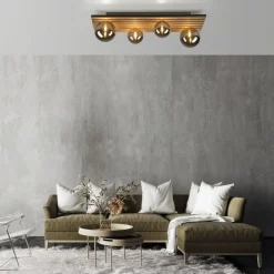 Just Light Wohnliche Deckenlampe Glaskugeln Holz G9 80 cm Natur< Deckenleuchten|Flurlampen