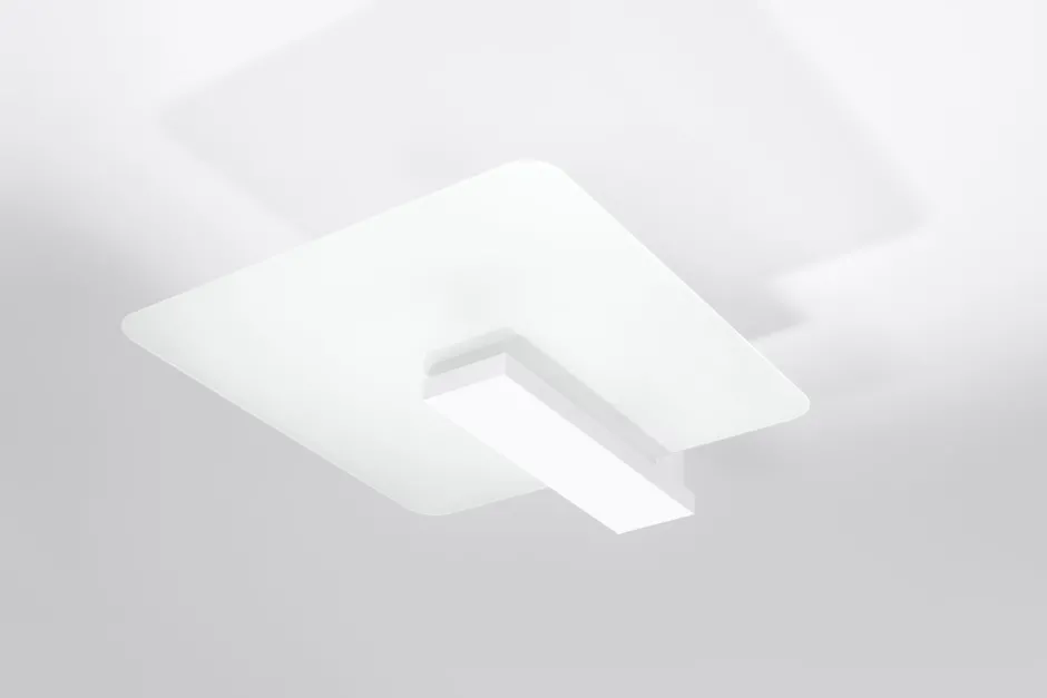 Deckenleuchten|Bürolampen*Sollux Wohnliche Deckenlampe Weiß Glas Holz flach H: 14 cm