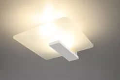 Deckenleuchten|Bürolampen*Sollux Wohnliche Deckenlampe Weiß Glas Holz flach H: 14 cm