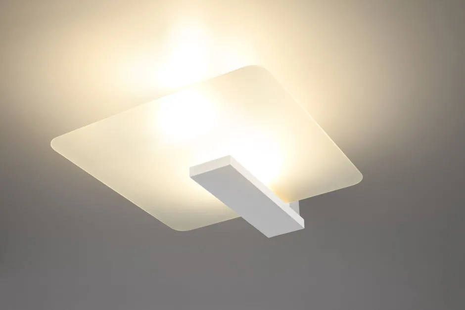 Deckenleuchten|Bürolampen*Sollux Wohnliche Deckenlampe Weiß Glas Holz flach H: 14 cm