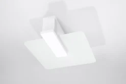 Deckenleuchten|Bürolampen*Sollux Wohnliche Deckenlampe Weiß Glas Holz flach H: 14 cm