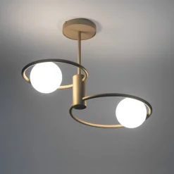 Deckenleuchten|Kugellampen*Sigma Wohnliche Deckenleuchte Gold Metall Glas G9 2-flammig