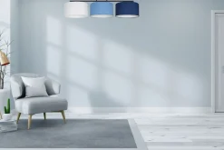 Bürolampen|Wohnzimmerlampen*Belis Wohnliche Deckenleuchte Stoff Weiß Blau E27 L:100 cm