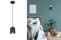 Belis Wohnliche Hängelampe Schwarz Metall Holz E27 Ø11 cm< Hängelampen|Bürolampen