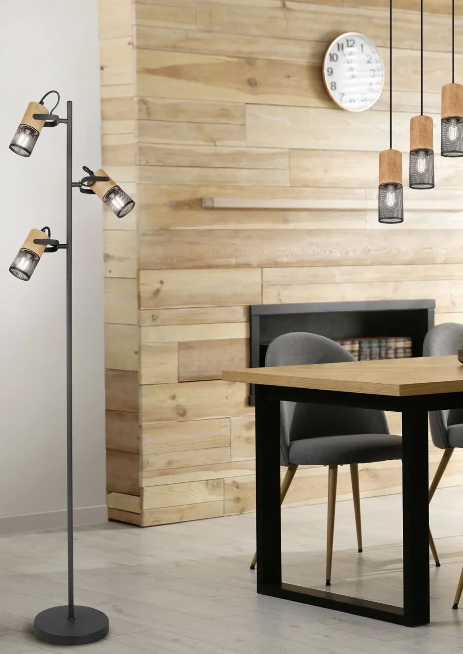 Trio Reality Wohnliche Hängeleuchte Holz Metall E27 Ø28 cm 3-flammig< Hängelampen|Bürolampen