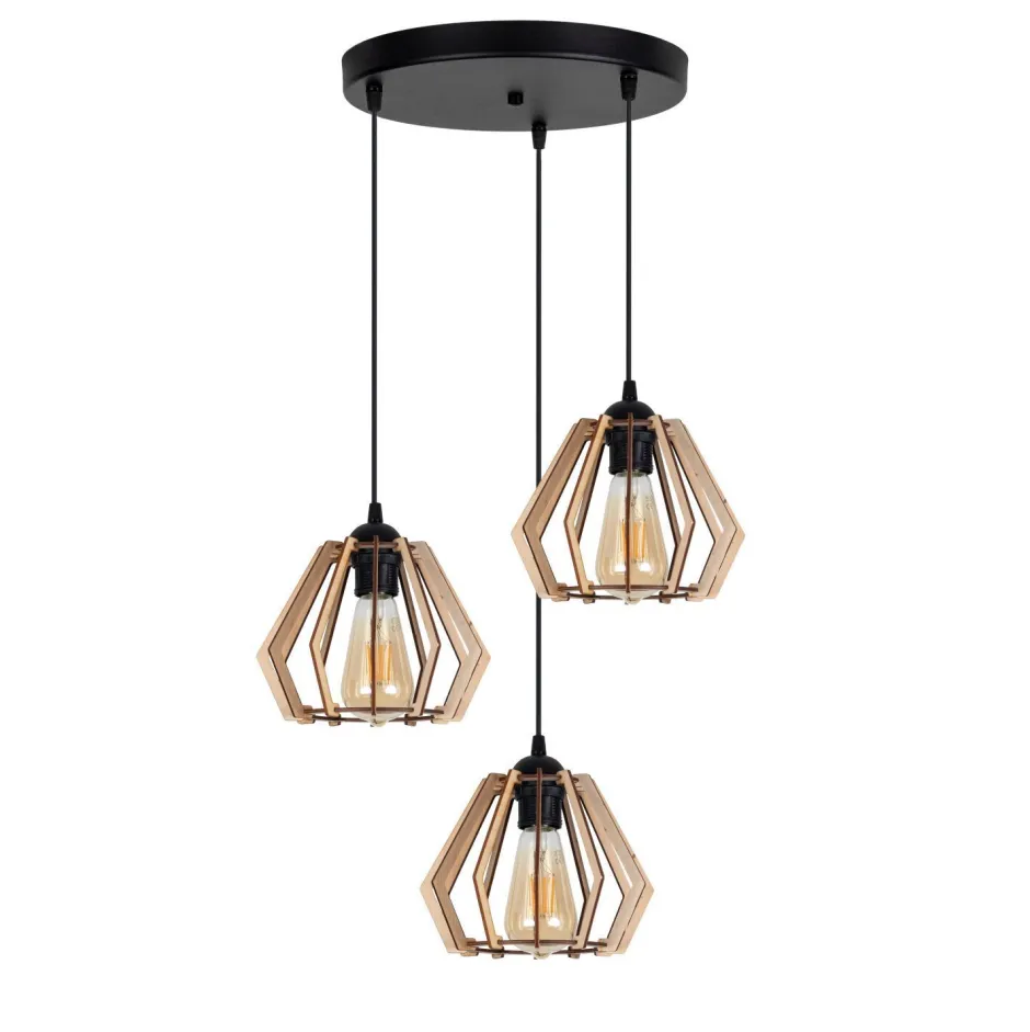 Hängelampen|Bürolampen*Belis Wohnliche Hängeleuchte Holz E27 B:37 cm Schwarz Natur