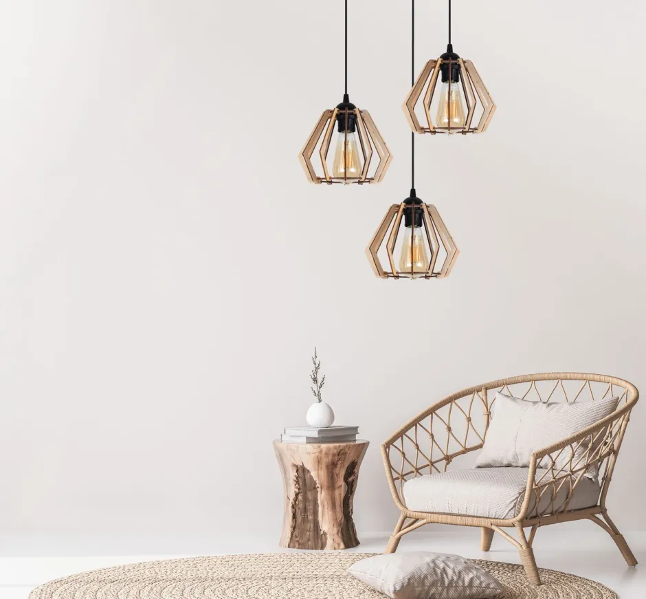 Hängelampen|Bürolampen*Belis Wohnliche Hängeleuchte Holz E27 B:37 cm Schwarz Natur