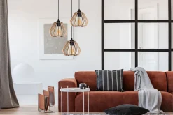 Hängelampen|Bürolampen*Belis Wohnliche Hängeleuchte Holz E27 B:37 cm Schwarz Natur