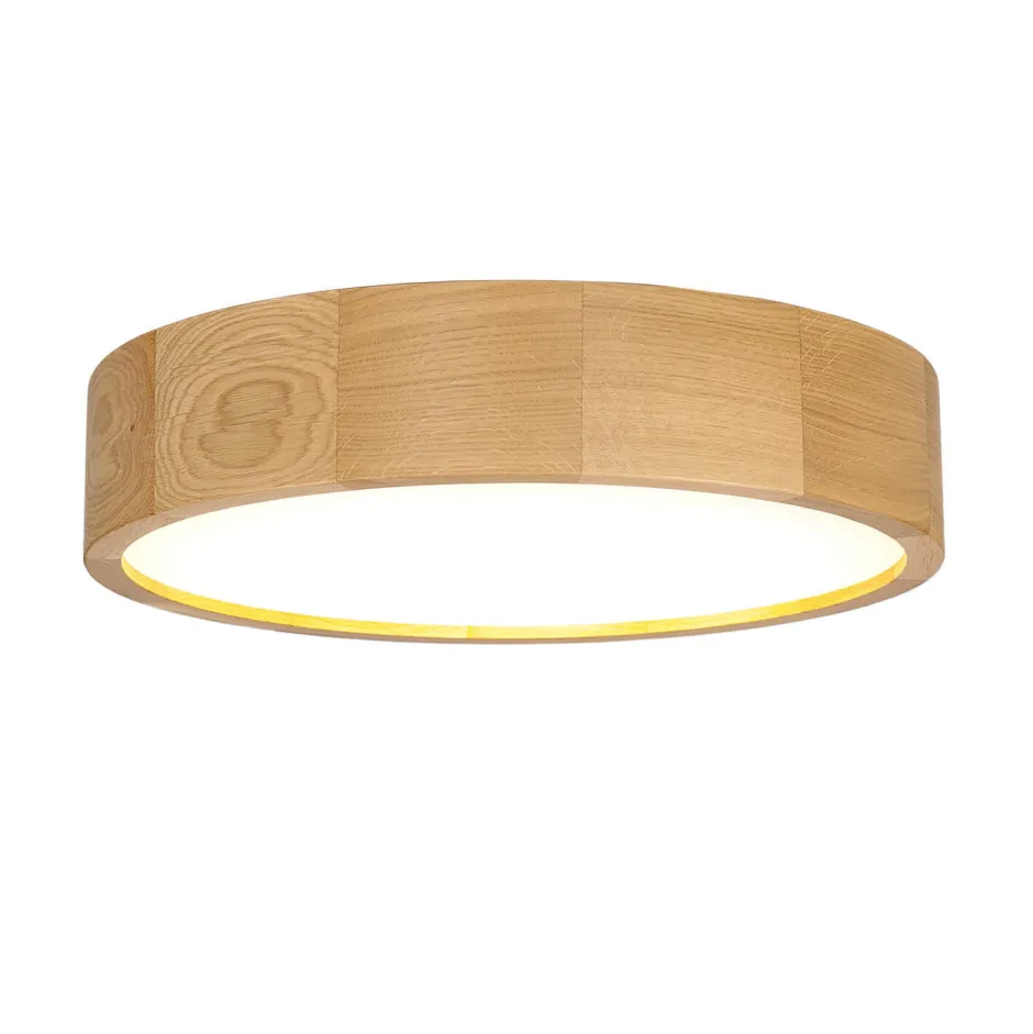 Holzlampen|Moderne Lampen*Lamkur Wohnliche LED Deckenleuchte ARBARO in Eiche rund