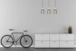 Hängelampen|Bürolampen*Belis Wohnliche Pendelleuchte Champagner Metall Holz 3-flmg