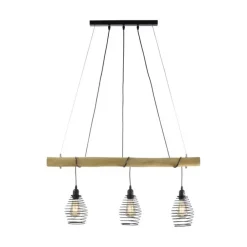 Hängelampen|Bürolampen*Just Light Wohnliche Pendelleuchte E27 90 cm Schwarz Natur Vintage
