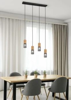 Trio Reality Wohnliche Pendelleuchte Holz Metall E27 65 cm 4-flammig< Hängelampen|Bürolampen
