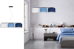 Belis Wohnliche Pendelleuchte Stoff Weiß Blau E27 100 cm lang< Bürolampen|Wohnzimmerlampen