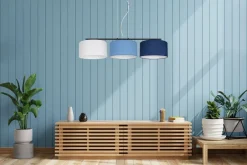 Belis Wohnliche Pendelleuchte Stoff Weiß Blau E27 100 cm lang< Bürolampen|Wohnzimmerlampen