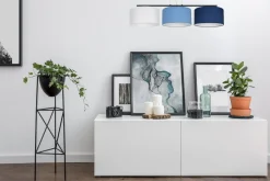 Belis Wohnliche Pendelleuchte Stoff Weiß Blau E27 100 cm lang< Bürolampen|Wohnzimmerlampen