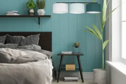 Belis Wohnliche Pendelleuchte Stoff Weiß Mint Grün L:100 cm< Bürolampen|Wohnzimmerlampen