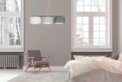 Bürolampen|Wohnzimmerlampen*Belis Wohnliche Pendelleuchte Stoff Weiß Grau Graphit 100 cm