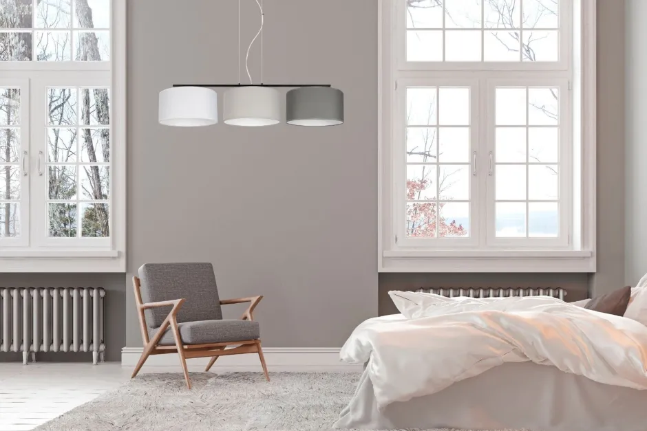 Bürolampen|Wohnzimmerlampen*Belis Wohnliche Pendelleuchte Stoff Weiß Grau Graphit 100 cm