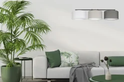 Bürolampen|Wohnzimmerlampen*Belis Wohnliche Pendelleuchte Stoff Weiß Grau Graphit 100 cm
