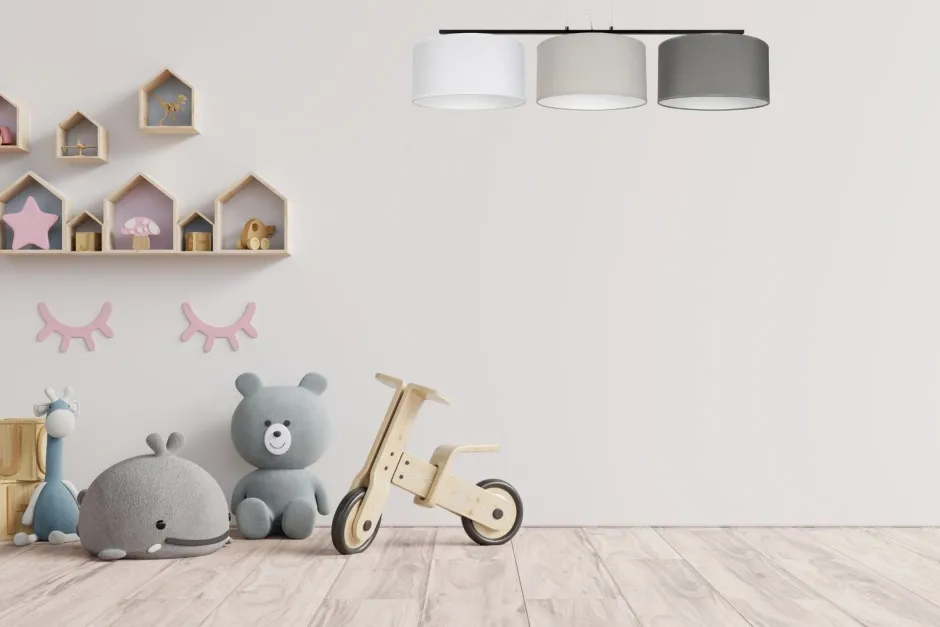 Bürolampen|Wohnzimmerlampen*Belis Wohnliche Pendelleuchte Stoff Weiß Grau Graphit 100 cm