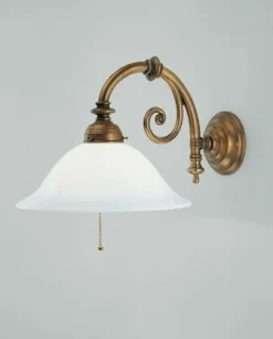 Berliner Messingleuchten Wohnliche Wandlampe Messing Glas Schalter E27 T:42 cm< Wohnzimmerlampen|Metall Lampen