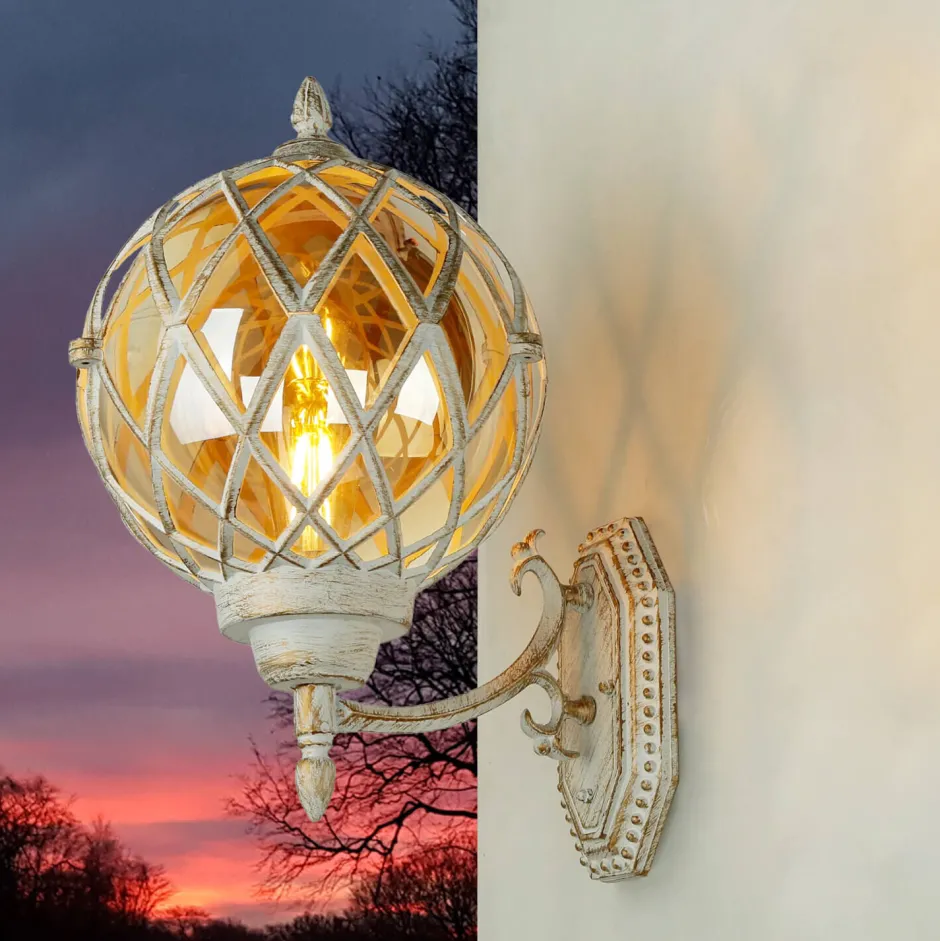 Easylight XL Außenleuchte Weiß Gold IP44 Vintage Kugel Schirm< Vintage Lampen|Rustikale Lampen