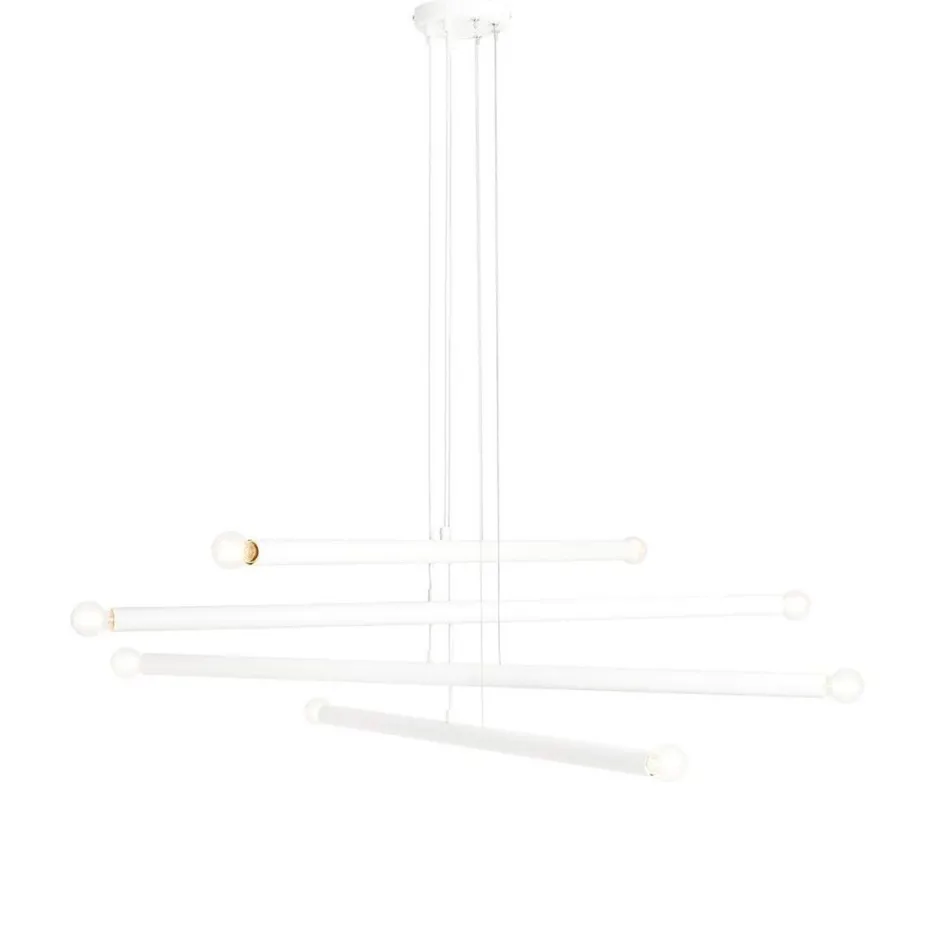 Hängelampen|Bürolampen*ALDEX XXL Pendelleuchte Metall Weiß L:100 cm E14 8-flmg Retro