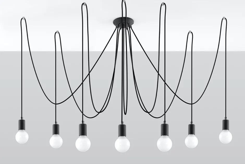 Hängelampen|Esszimmer Lampen*Sollux XXL Pendelleuchte Schwarz verstellbar bis 3 m E27