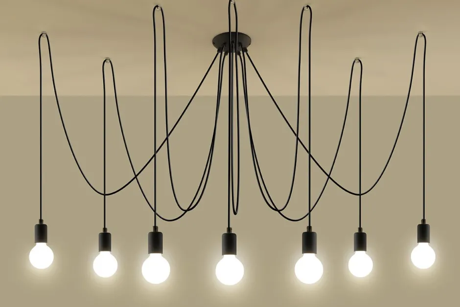 Hängelampen|Esszimmer Lampen*Sollux XXL Pendelleuchte Schwarz verstellbar bis 3 m E27